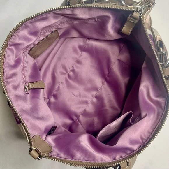 Coach Madison Clover Print Sophia Satchel Purple Pink Sateen Taupe Leather 15946 - Picture 10 of 14